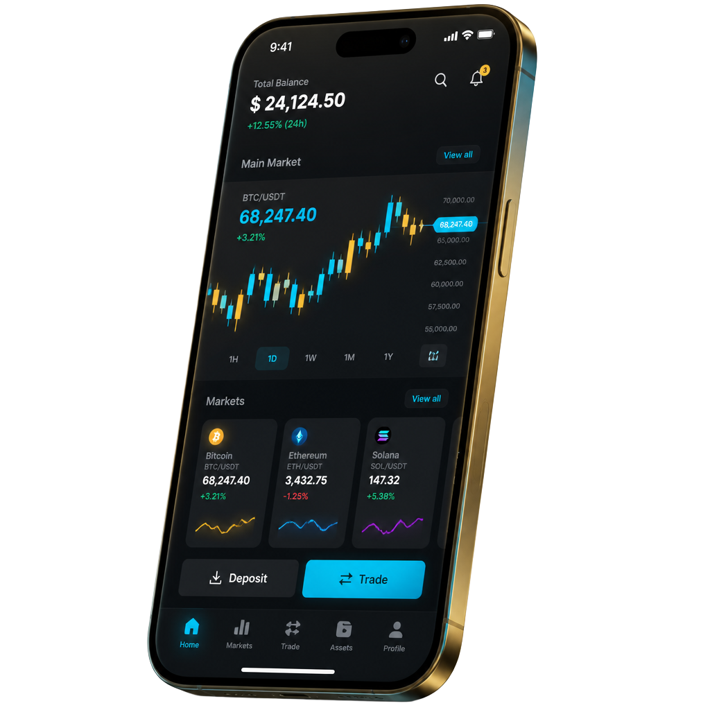 Aplicativo do Alpha Cripto Radar em um smartphone